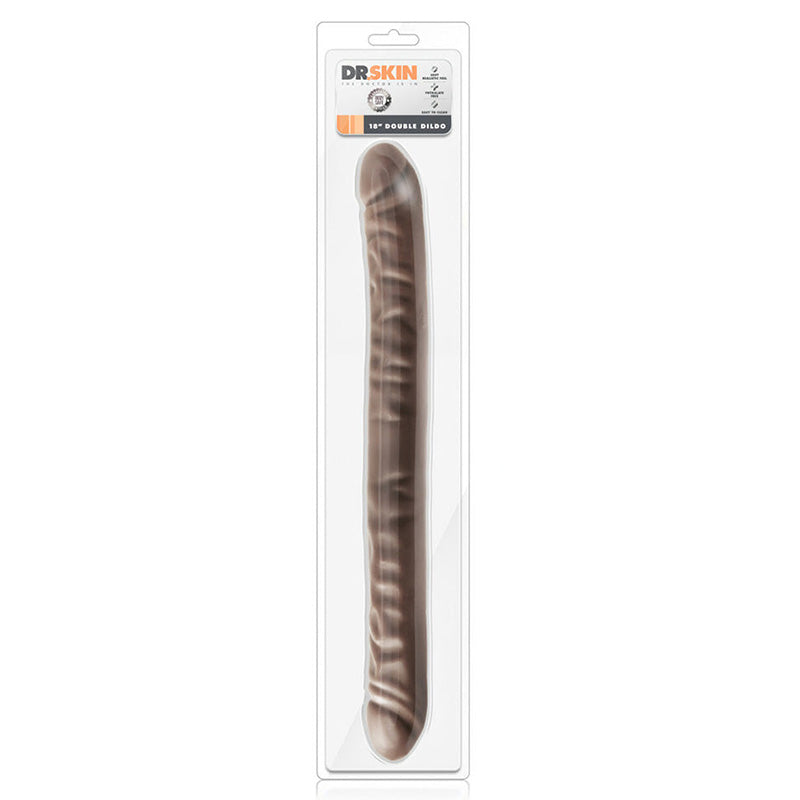 Product packaging for Dr. Skin 18 Inch Double Dildo Chocolate on white background