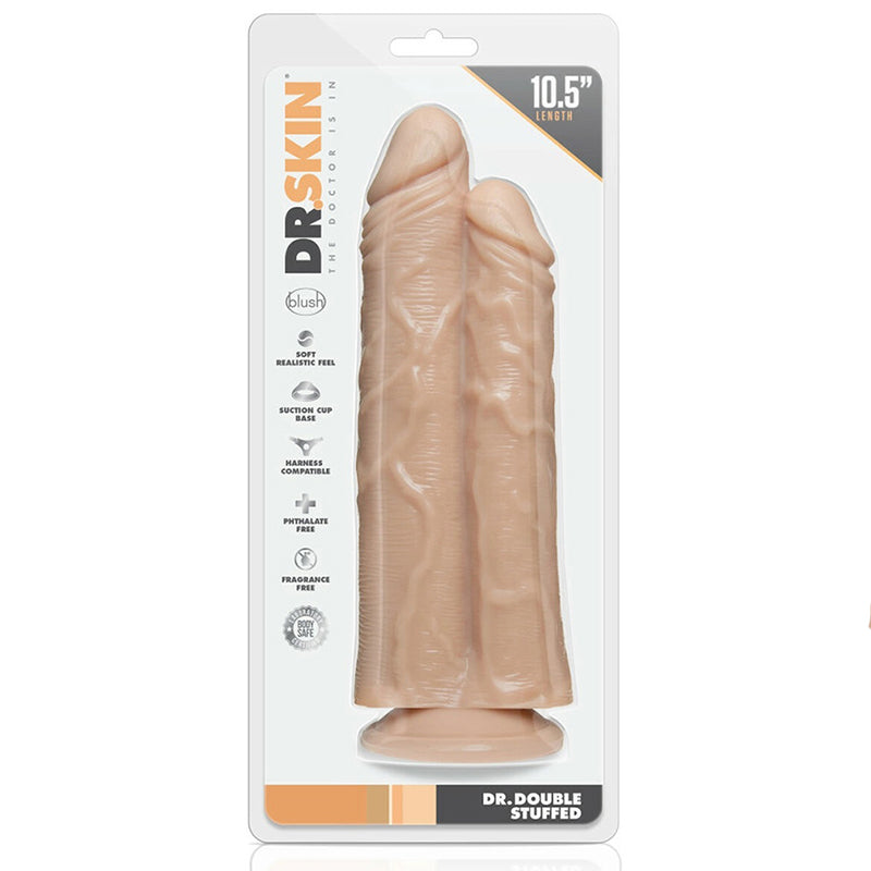 Packaging for Dr. Skin Dr. Double Stuffed Dual Shaft Dildo on white background
