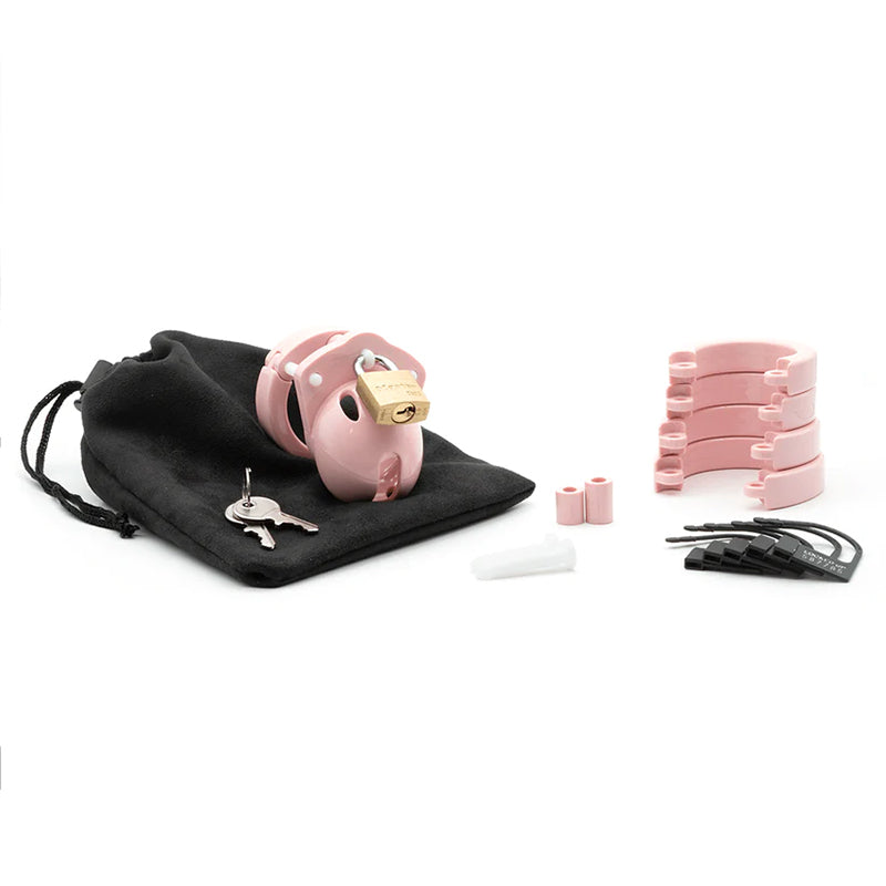 Pink CB-X Mini-Me 1.25" Chastity Cock Cage set with lock and storage pouch