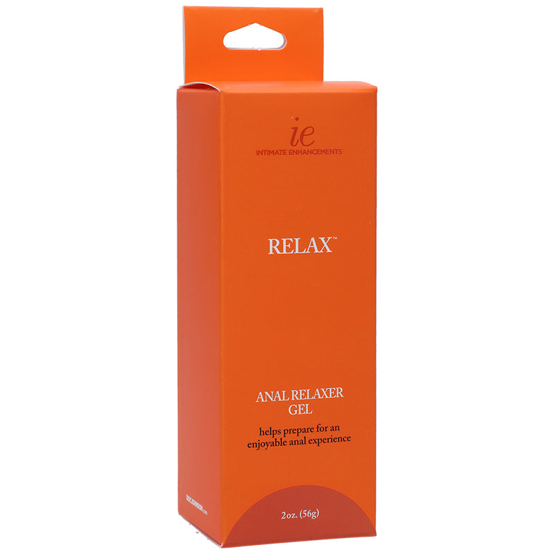 Orange packaging of RELAX Anal Relaxer Gel with brand name on a white background