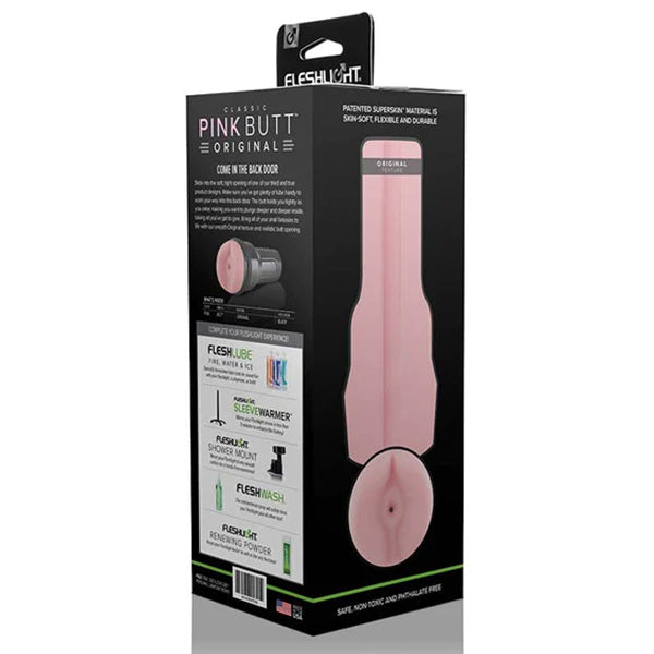 Fleshlight Classic Pink Butt Original package side with smooth sleeve