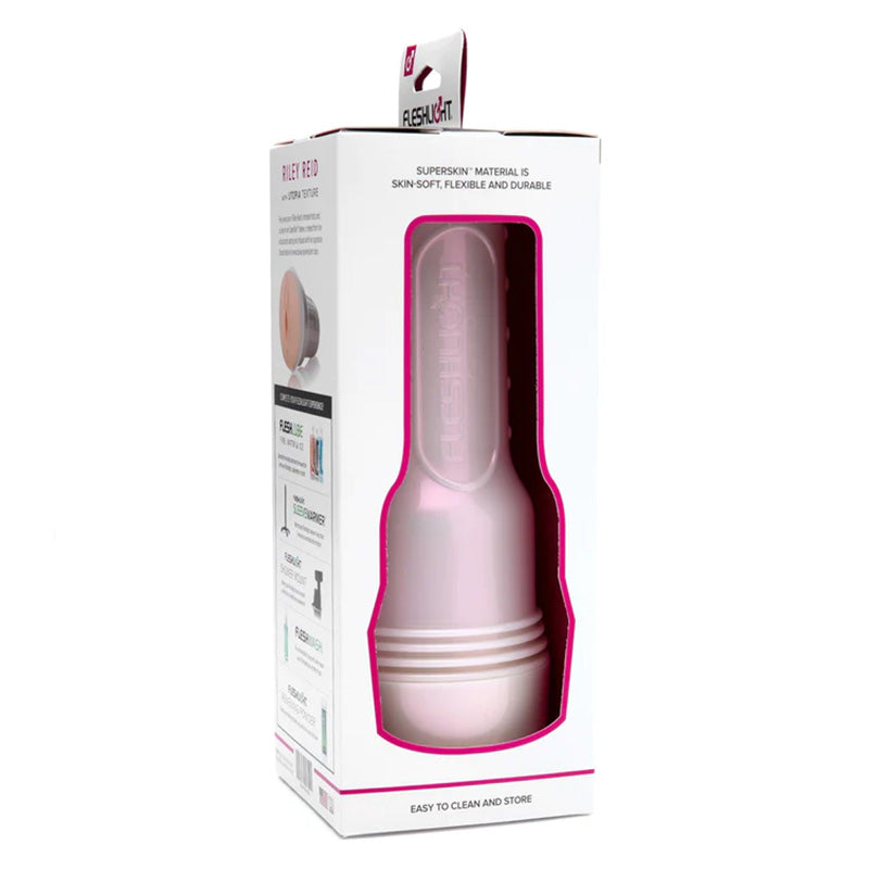 Fleshlight Girls Riley Reid Utopia packaging with white Fleshlight in product viewing window on white background