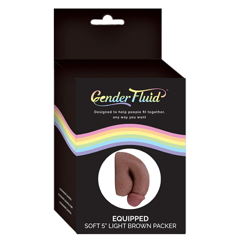 Box for Gender Fluid Equipped soft 5-inch light brown packer with rainbow design on a white background