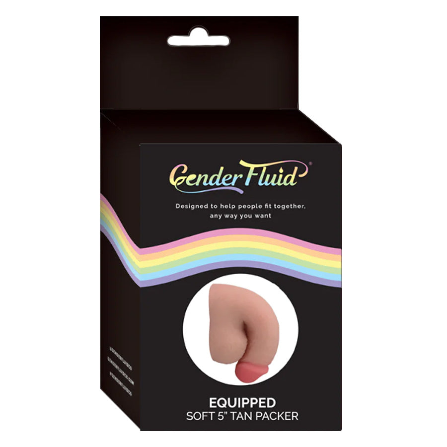 Box for Gender Fluid Equipped soft 5-inch tan packer with rainbow design on a white background