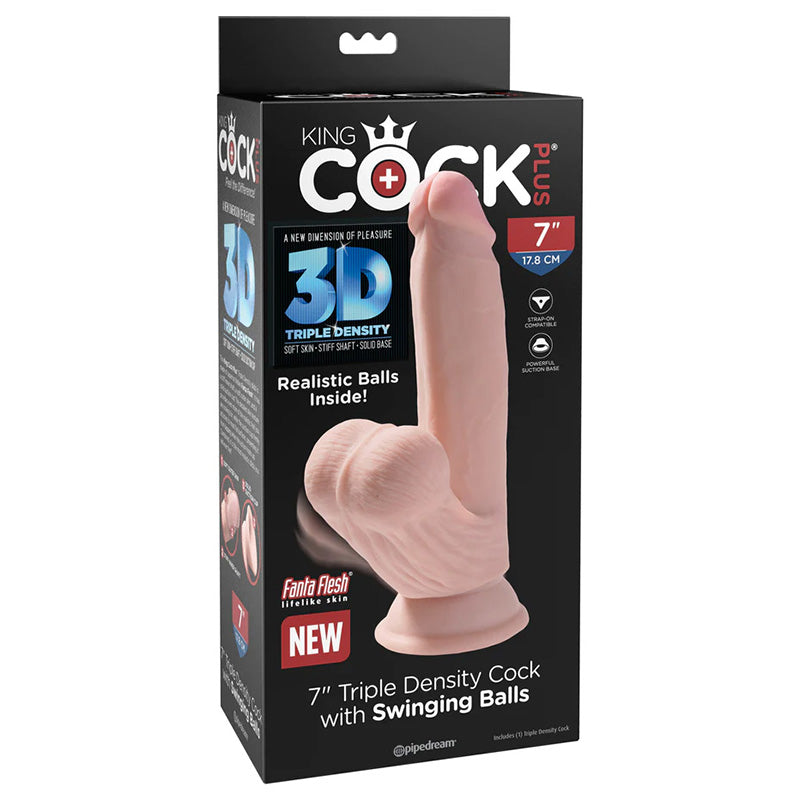 Pipedream PD5730-21 King Cock Plus 7 Inch Triple Density Cock with Swinging Balls Light Package Front