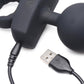 Close-up of XR Brands AG787 21X Dark Rattler Vibrating Silicone Anal Beads with Remote charging port and USB cable