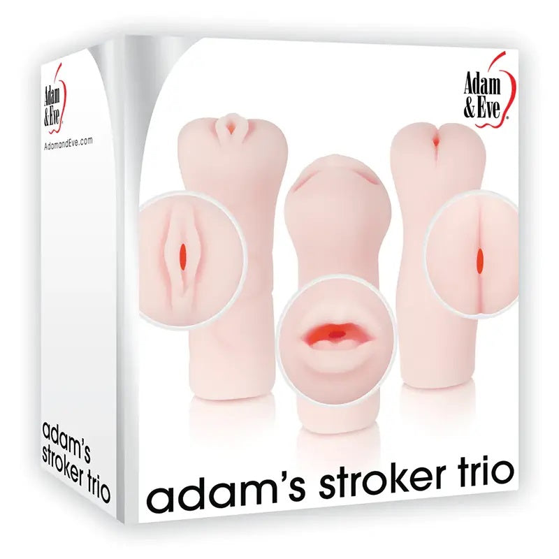 Packaging for Adam's Stroker Trio Male Masturbator Set AE-WF-9612-2 on white background