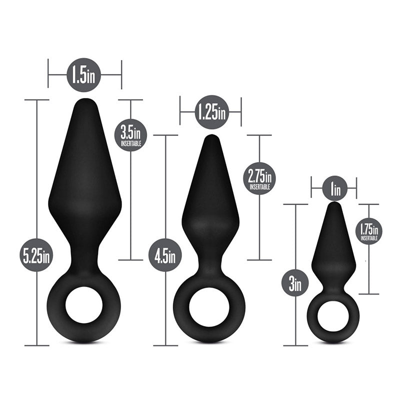 Product measurements of three Anal Adventures Platinum Silicone Loop Plugs