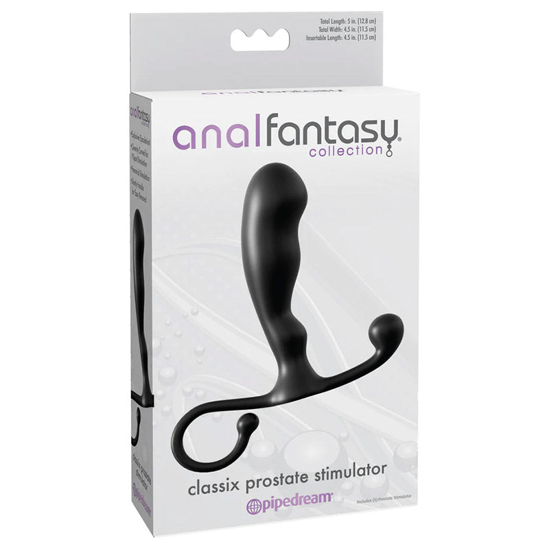 Product packaging for Anal Fantasy Collection Classix Prostate Stimulator by Pipedream on white background