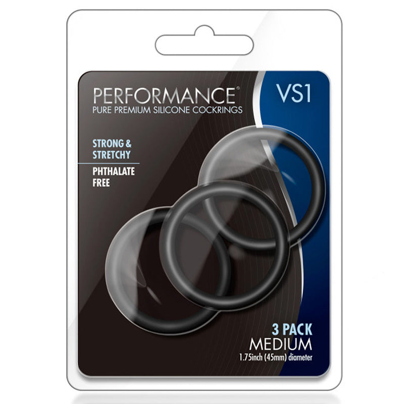Product packaging for Performance VS1 Pure Premium Silicone Cockrings 3 Pack Medium