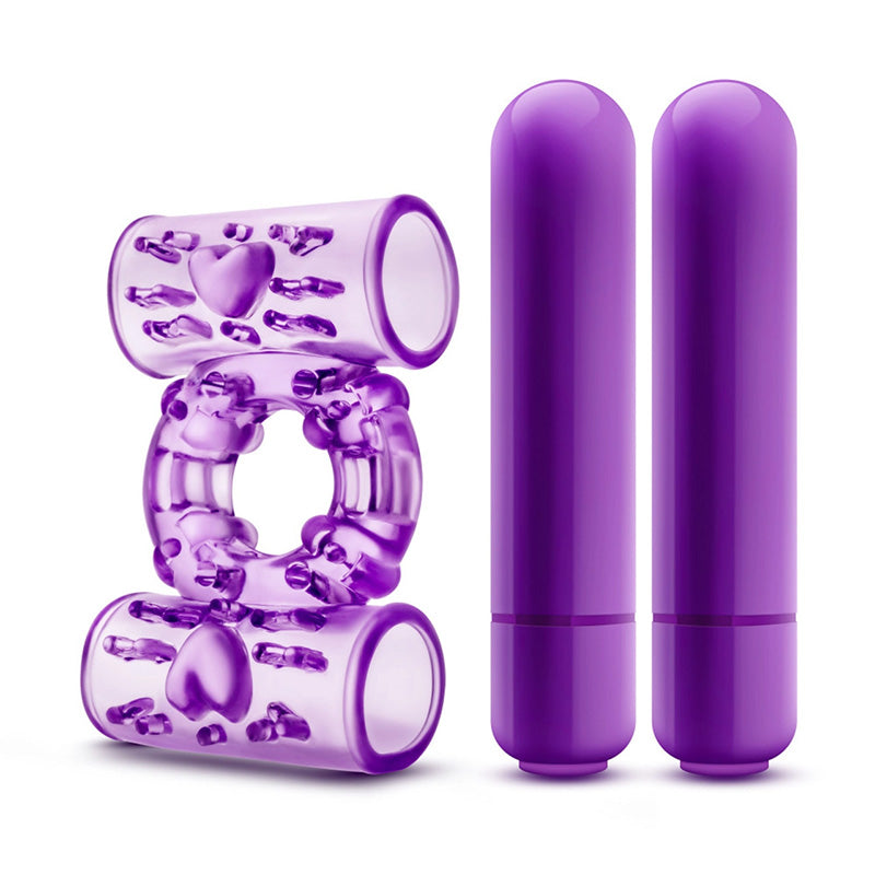 Blush BL-77101 Play With Me Double Play Dual Vibrating Cock Ring Purple with bullets removed