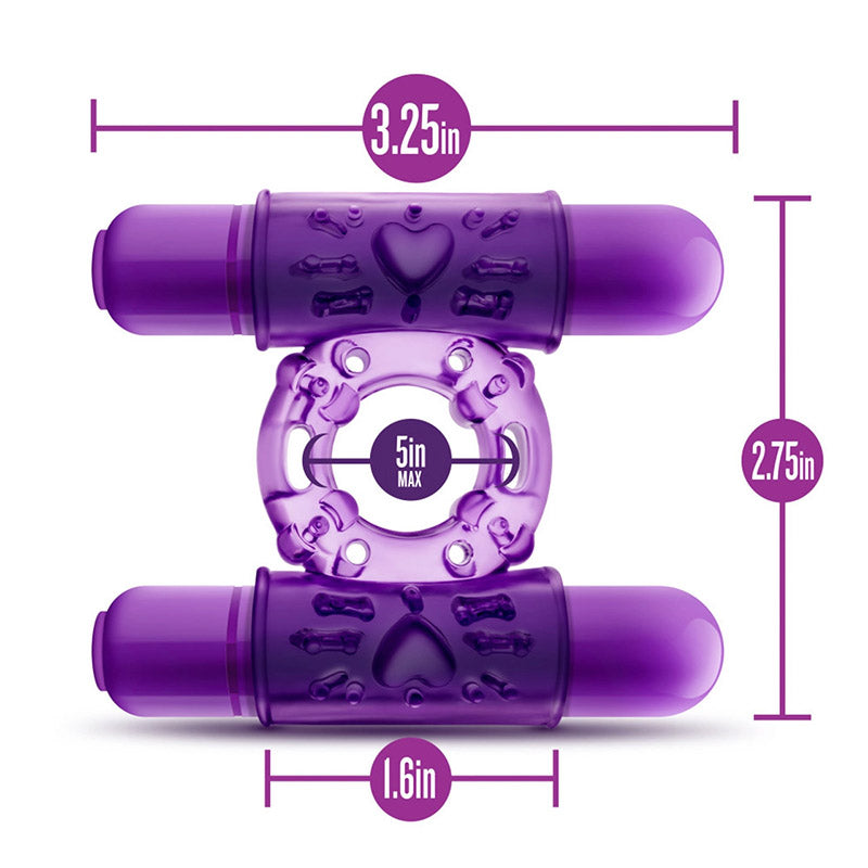 Measurements of Blush BL-77101 Play With Me Double Play Dual Vibrating Cock Ring Purple