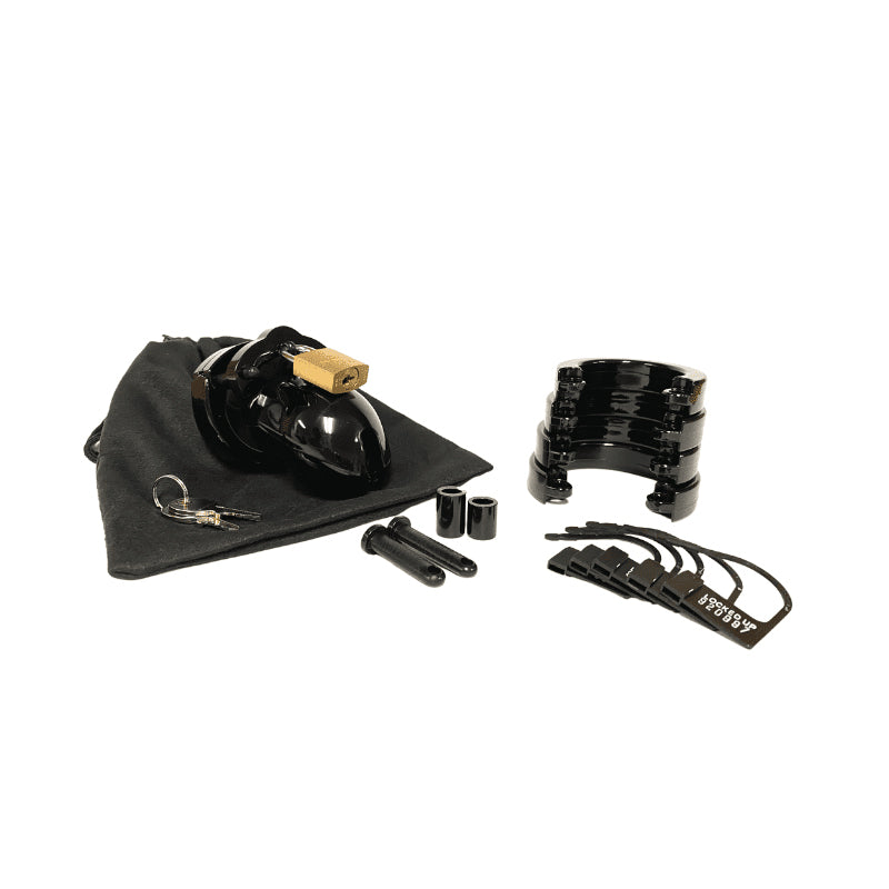 CB-X Mr. Stubb 1.75" Chastity Cock Cage Black kit with lock and storage pouch