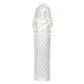 Clear textured penis enhancement sleeve on a white background