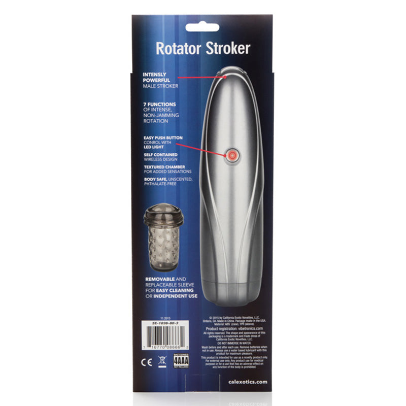 Back of product packaging for CalExotics SE1036-80-3 Apollo Rotator Stroker