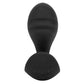 Textured black silicone butt plug with 'CalExotics' branding on a white background