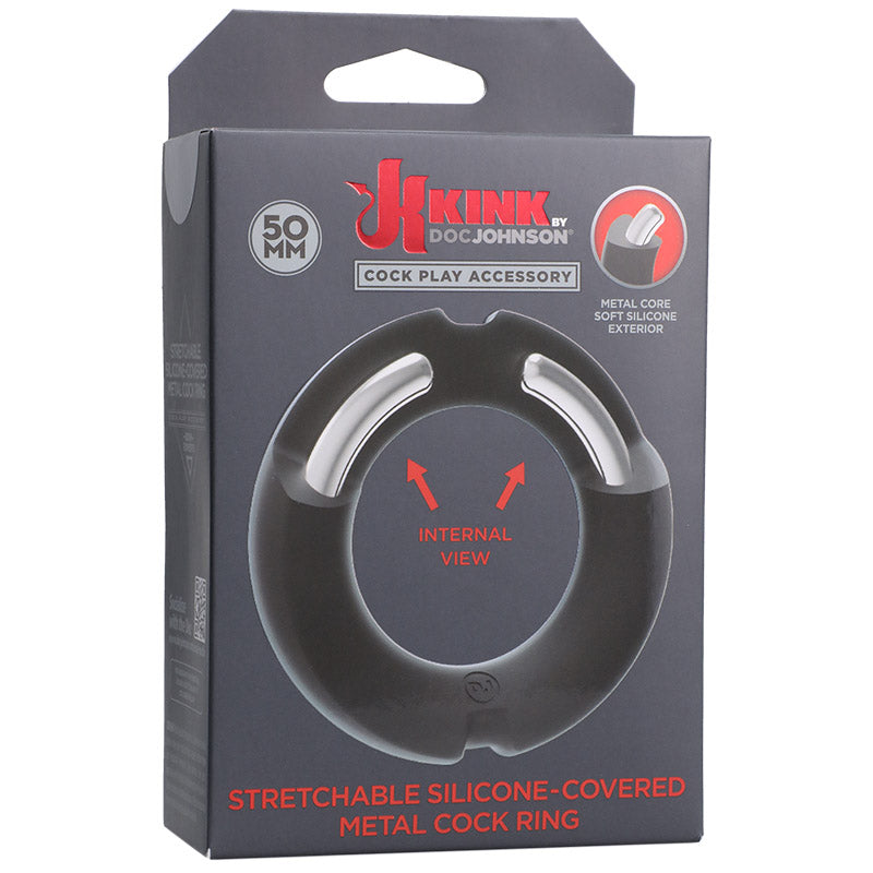 KINK Stretchable Silicone-Covered Metal Cock Ring - 50mm
