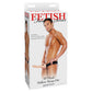 White cardboard packaging of Fetish Fantasy Series 10" Flesh Hollow Strap-On with a model wearing the product on a white background