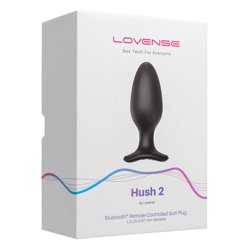 Box for Lovense Hush 2 Bluetooth Remote-Controlled Butt Plug with product illustration on a white background
