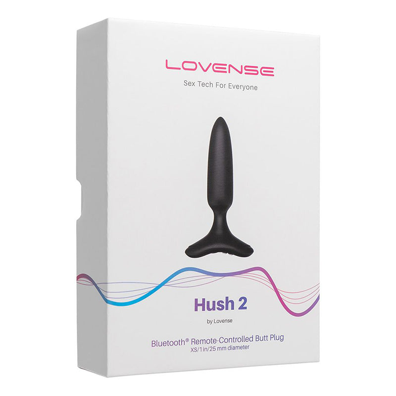 Box for Lovense Hush 2 Bluetooth Remote-Controlled Butt Plug XS with product illustration on a white background