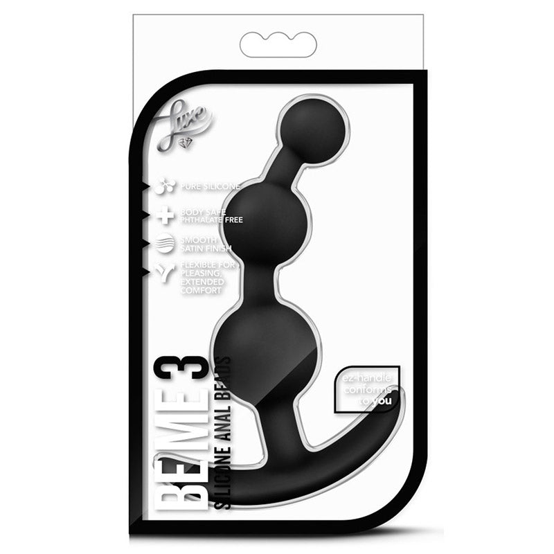 Front of product packaging for Luxe BE ME 3 Silicone Anal Beads