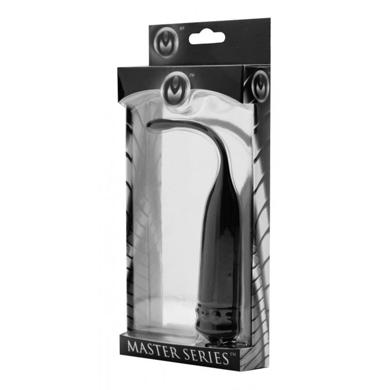 Black and clear packaging of vibrating silicone urethral sound with 'Master Series' branding on a white background.