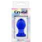 Iridescent product packaging for NS Novelties NSN-0701-17 Crystal Butt Plug - Small - Blue with text 'Crystal Premium Glass' and nsnovelties branding