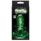 Product packaging for Firefly Ace Glass Plug with a glass butt plug glowing green on a dark background with text 'glows in the dark' and nsnovelties branding