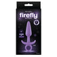 Purple 'Firefly Prince' product packaging with glow-in-the-dark butt plug with retrieval ring on a black background