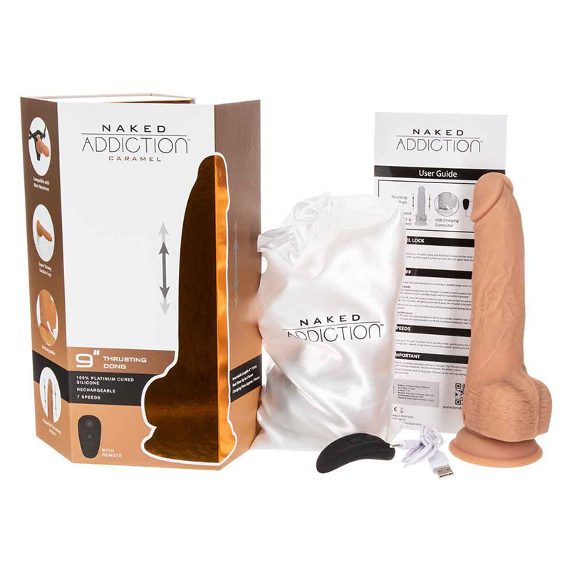 Naked Addiction 9 Inch Thrusting Dildo - Caramel