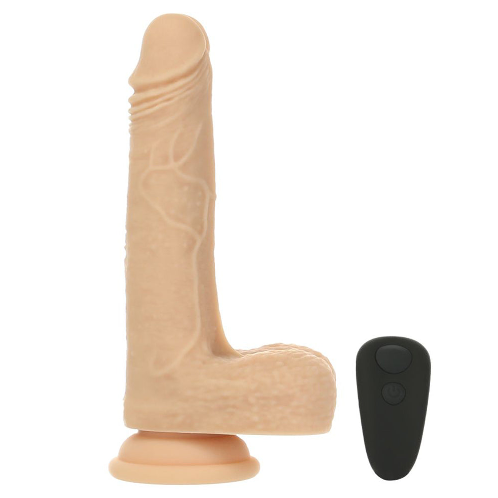 Realistic silicone dildo with suction cup base and wireless remote control