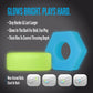 Blue and green silicone ring with text on a dark background