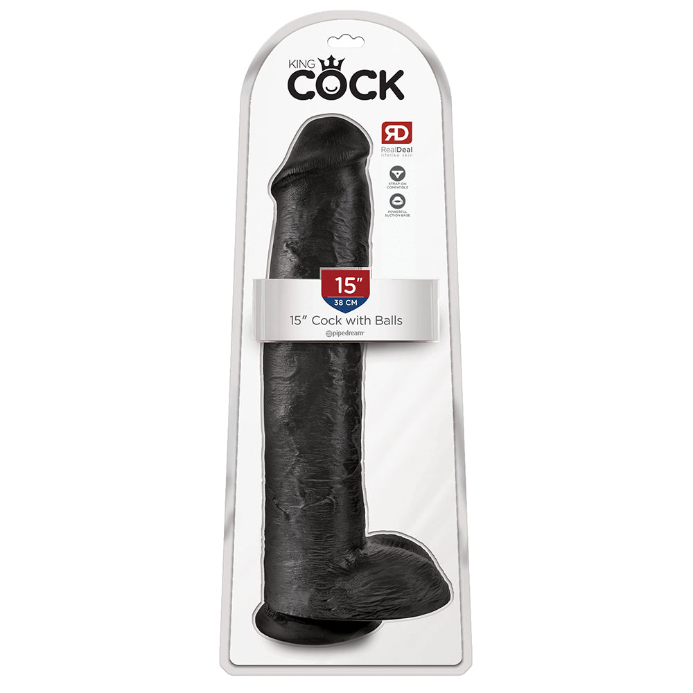 King Cock 15 Inch Cock with Balls - Black