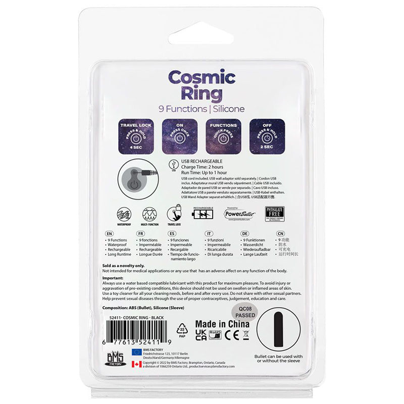 PowerBullet Cosmic Ring Vibrating Cock Ring - Black