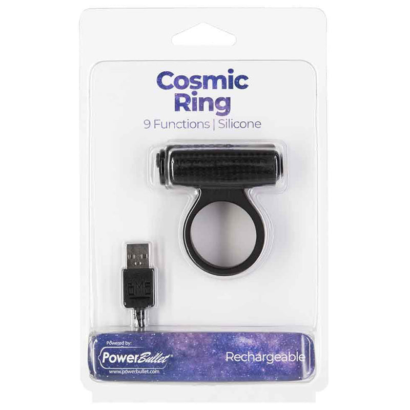 PowerBullet Cosmic Ring Vibrating Cock Ring - Black