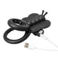 Black butterfly-shaped vibrating cock ring with USB charging cable on a white background