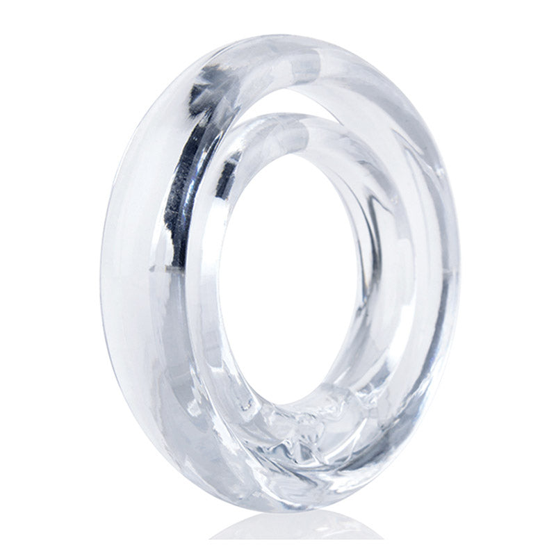 Clear cock and ball ring on a white background