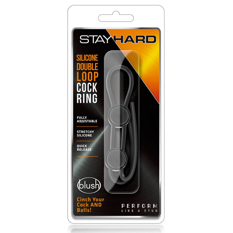 Stay Hard Silicone Double Loop Cock Ring - Black