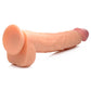 Rear horizontal angle view of Master Cock Hung Harry large realistic dildo with balls and suction cup base on a white background.